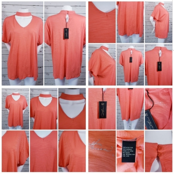 NWT Diane gilman L coral cutout Tunic Tee - Picture 5 of 5